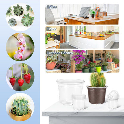 VOKOY 40 Pack 5/4/3/2.75 Inch Clear Nursery Pots with 40 Plant Labels, Clear Plant Pots with Drainage Hole Plastic Transparent Variety Pack Garden Flower Seedling Pot Small Planter Containers