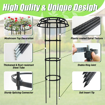 Quibbay Garden Trellis for Climbing Plants Outdoor, 53 Inch Mushroom Top Trellis for Climbing Plants, Metal Plant Flower Trellises for Vine Grape Vegetable Cucumber Tomato Trellis, 1 Pack