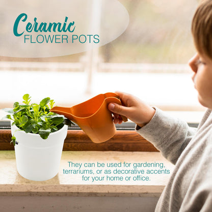 4E's Novelty Ceramic Flower Pots with Drainage Holes, 3.14", Pack of 12, Small Clay Garden Planters for Succulents, Cactus, Plants, DIY Easter Spring Craft Activity