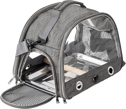 BOSREROY Backpack Pet Carrier, Airline Approved Parrot Transport with Transparent Mesh, Adjustable Shoulder Strap, and Stainless Steel Tray for Smaller Pets