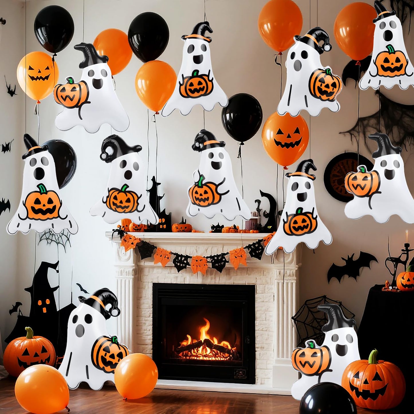 Larber 12 Packs 16 Inches Halloween Inflatable Ghost Outdoor Decorations PVC Inflatable Hanging Ghost Ornaments Blow Up Ghost for Halloween Party Yard Garden Outdoor Decoration