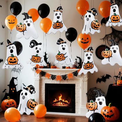 Larber 12 Packs 16 Inches Halloween Inflatable Ghost Outdoor Decorations PVC Inflatable Hanging Ghost Ornaments Blow Up Ghost for Halloween Party Yard Garden Outdoor Decoration