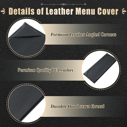 FLKQC 15 Pack Restaurant Menu Covers Holders 4.25" X 11", Single View Synthetic Leather Menu Holder Covers Book Style with Angled Corners Black for Wine List, Morning Menu, Wine Menu (15, 1 Page)