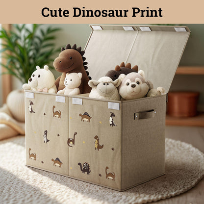 Collapsible Toy Storage Box with Handles, Removable Divider & Detachable Lid - Dinosaur Print Kids Toy Box for Boys & Girls - Storage for Toys Living Room, Bedroom & Playroom - Large Bin for Toys