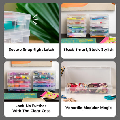 IRIS USA Clear Storage Cases, 6-Pack, |Made in USA|, Plastic Bead Organizing Containers with Snap Lid for Arts, Crafts, Ephemera, Stickers, & Dance Cheer, Clear - Medium