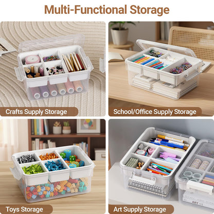 HOMETUK 20Qt Stackable Storage Bin with Lid & Tray, Clear Plastic Latching Box Organizer with Divider Portable 5Gal Container for Arts & Crafts, Home and Car Trunk Organization, 1Pack