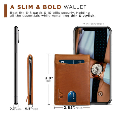 SERMAN BRANDS RFID Blocking Slim Bifold Genuine Leather Minimalist Front Pocket Wallets for Men with Money Clip Thin Mens (California Desert 1.0)