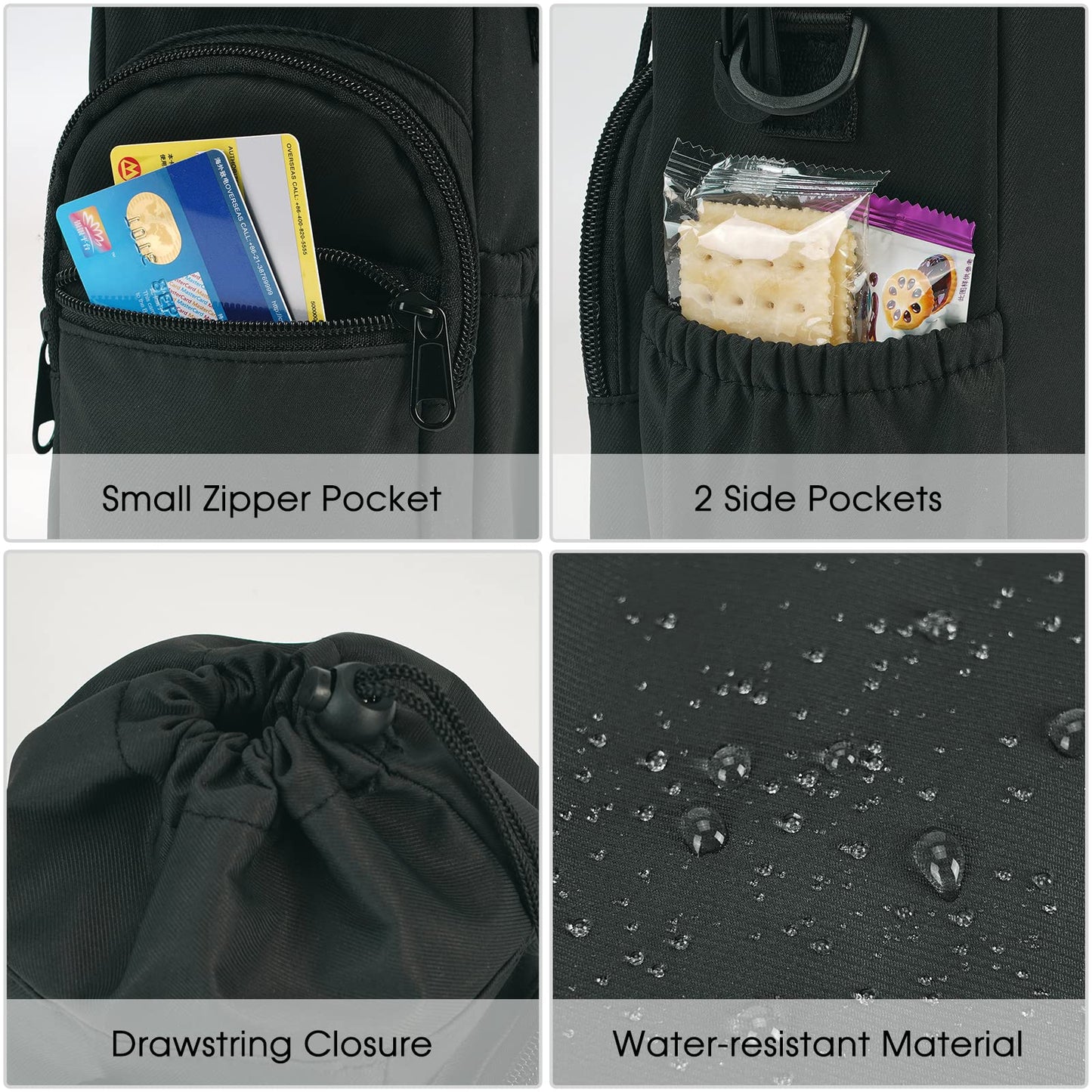 sportsnew Water Bottle Holder with Strap 32oz 40oz Insulated Water Bottle Carrier Sling Bag with Phone Pocket Tumbler Bag Cup Sleeve Crossbody Pouch for Walking Hiking Travelling, Black