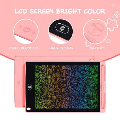 LCD Writing Tablet for Kids - 10 Pack 8.5 Inch Doodle Board Erasable Electronic Painting Drawing Pads Learning Toy Gifts for Christmas Birthday School Age 3-8 (Blue, Red, Green, Pink, Black)