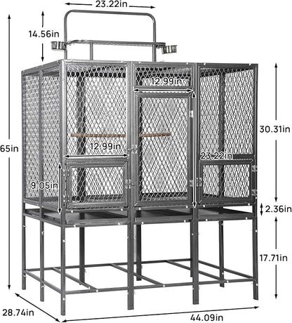 45" W X 65" H Massive Bird Cage with Playtop, Extra Wide Heavy Duty Carbon Steel Flight Cage, Rust-Proof Panoramic Aviary for Parrots Cockatiels, Strong Diamond Mesh, Indoor Outdoor