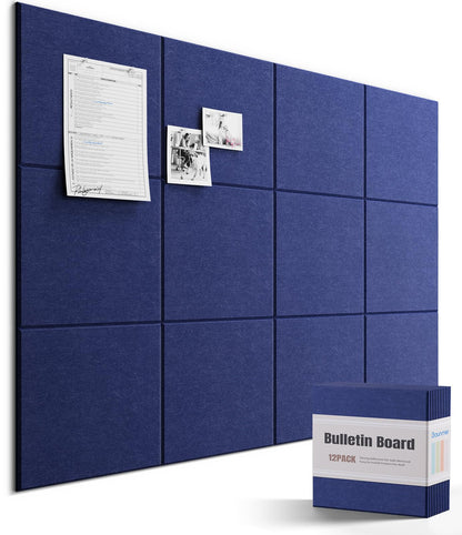 Bounmer Large Cork Bulletin Board - 48" x 36" Cork Board for Walls - 12 Pack Felt Tiles, 60 Removable Safe Adhesive Tabs & 30 Pushpins - for Office, School, Home Decor (Navy Blue)