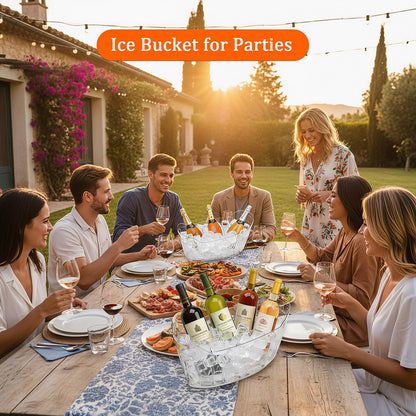 6.5L Ice Bucket 2 Pack Ice Buckets for Parties, Beverage Tub for Cocktail Bar with Handle, Drink Cooler for Wine Beer Champagne, Clear Ice Bucket with Scoop for Mimosa Bar Drink Chiller