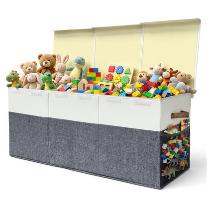 Extra Large Toy Storage Box with Lid, Collapsible Kids Toy Box, Sturdy Toys Storage Chest Bin Organizer Basket with Dividers for Kids, Boys, Girls, Living Room, Bedroom, Nursery, Playroom, 40"x14"x16"