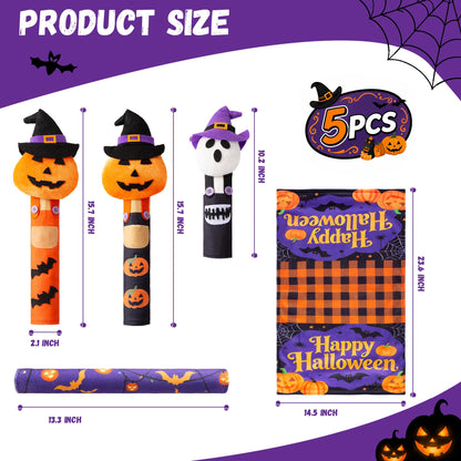 ELAMAS 5 Pack Halloween Refrigerator Handle Covers, Pumpkin Kitchen Appliance Handle Covers for Fridge, Microwave, Oven, Dishwasher, Halloween Indoor Kitchen Decor