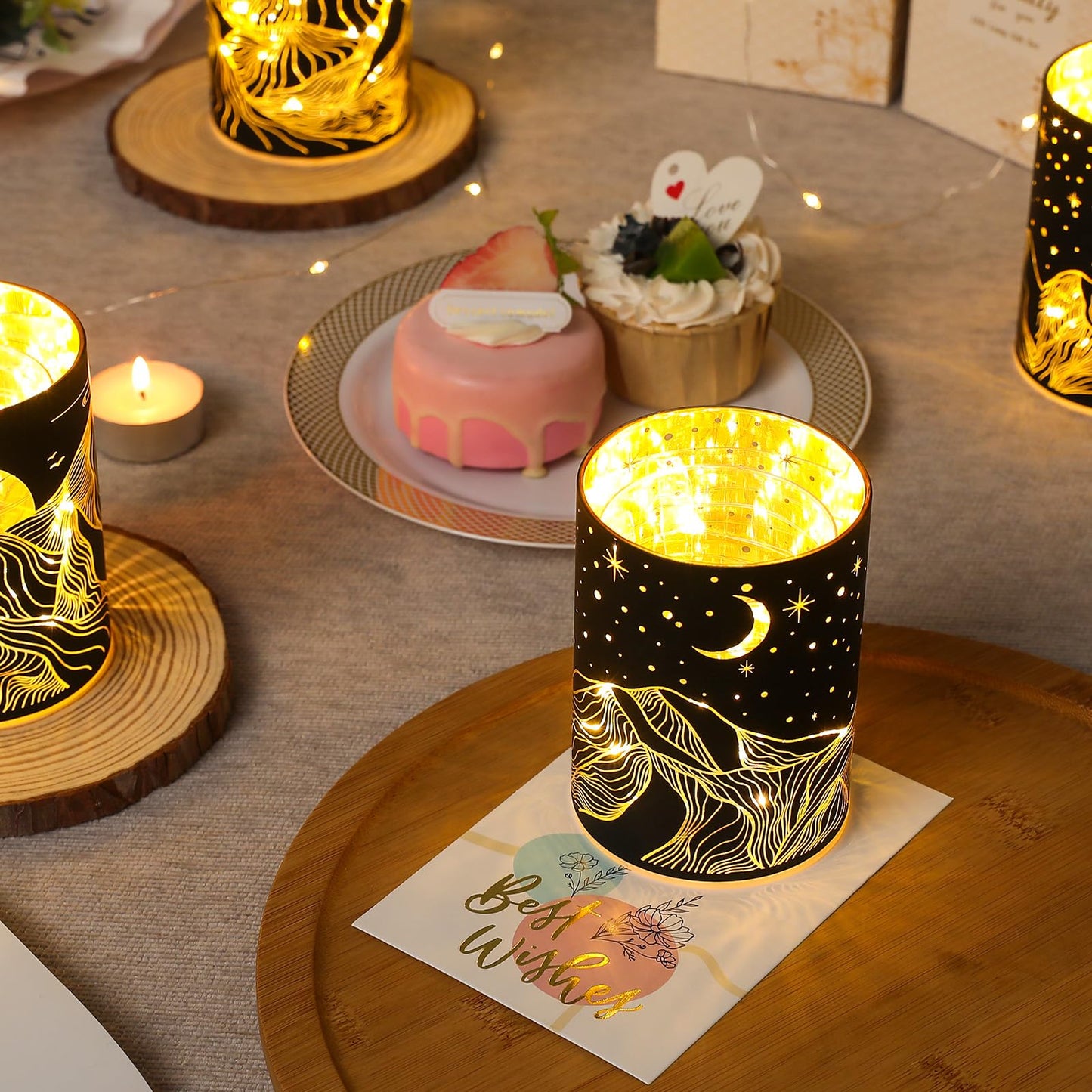 Glass Tealight Candle Holder, SunGlee Votive Candle Holders with LED String Light for Wedding, Birthday, Christmas Party Centerpiece Table Decor, Handmade Candle and Gift for Woman 2Pack