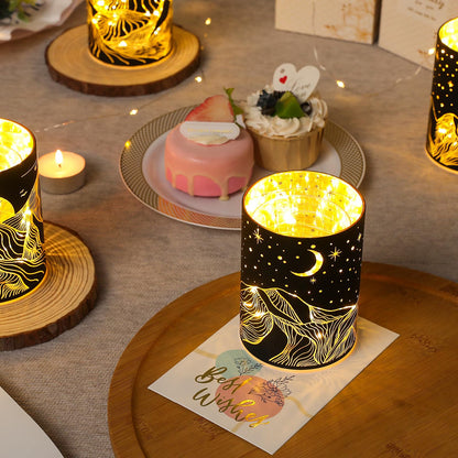 Glass Tealight Candle Holder, SunGlee Votive Candle Holders with LED String Light for Wedding, Birthday, Christmas Party Centerpiece Table Decor, Handmade Candle and Gift for Woman 2Pack