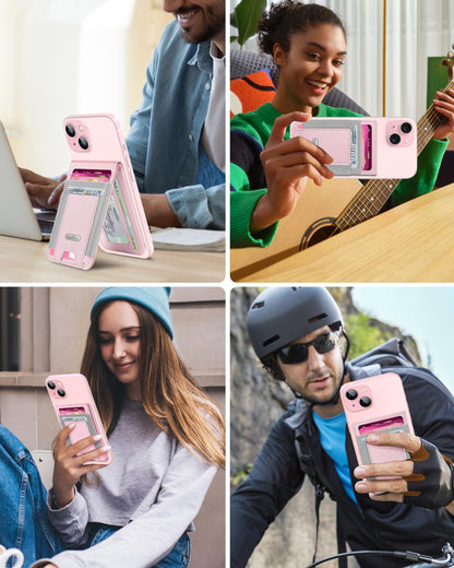 For Magsafe Wallet Stand, Strongest Magnetic Wallet for iPhone 17/16/15/14/13/12 Series, Adjustable Stand, ID Window, 4 Card Slots, 10 Cards Holder, Vegan Leather, RFID Blocking, Pink