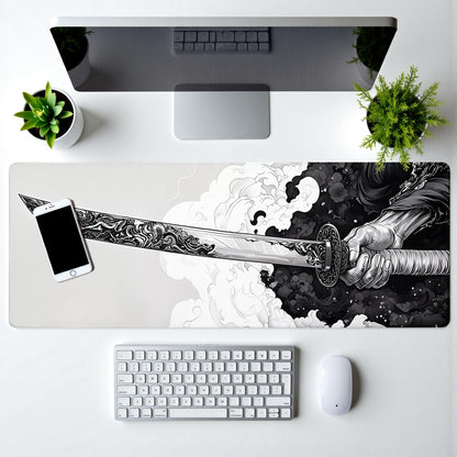 Katana Gaming Mouse Pad 31.5x11.8 Inch Large Black Long Extended Pads Big Mousepad Large Non-Slip Rubber Base Waterproof Big Keyboard Mat with Stitched Edges for PC Computer Laptop and Office