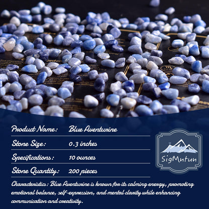 SigMntun Polished Blue Aventurine Crystal Chips 200 Pcs - 0.3" 10 oz Tumbled Stone Chips Crushed Sea Glass Stones Healing Reiki Crystal Making Home Decoration