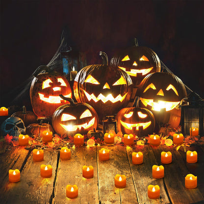 Topstone Halloween Orange Led Tealight with 4/6/8 H Timer,Remote Control Flameless Candle,Battery Powered Fake Candles,Electric Votive Candle,Pack of 12