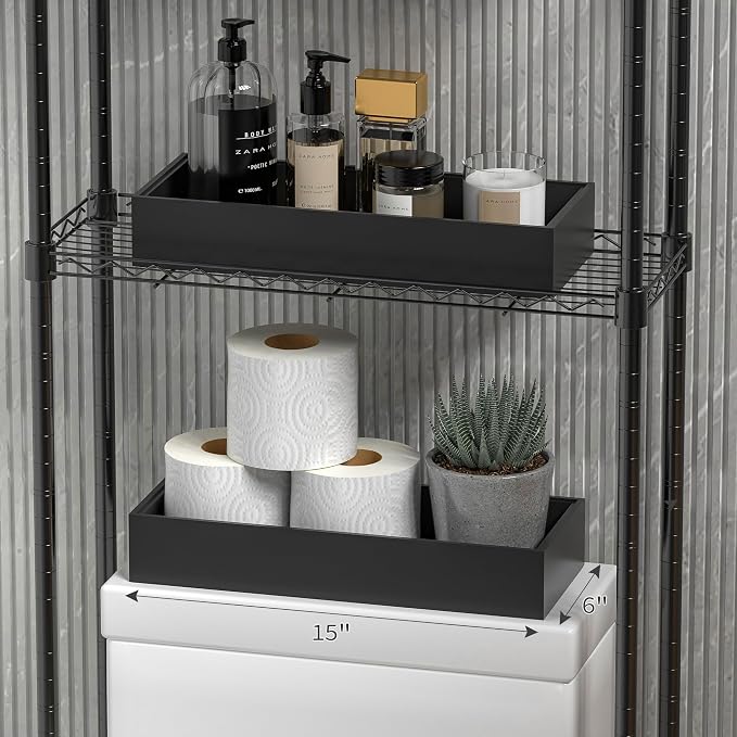 Kitchen Drawer Organizer Tray, Stackable Black Bamboo Drawer Organizer for Large Silverware, Utensils, Cutlery, Flatware, Junk, Dresser, Bathroom, 17" x 6" x 2.5" (Set of 2)