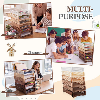 Geetery Set of 12 Plastic Trays for Teachers Turn in Trays Classroom Stackable Paper Tray Plastic Classroom Teachers Desk Letter Organizer Storage Baskets for Office, Desk, Home (Gradient Brown)