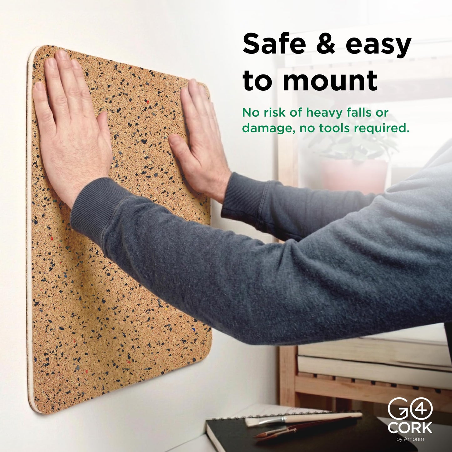 Go4Cork Square Frameless Cork-Laminated Foam Core Bulletin Board - 17.5" x17.5" | Lightweight Double-Sided Memo Board | Office & Home Organization Decor | Sticky Pads & Setup Accessories Included
