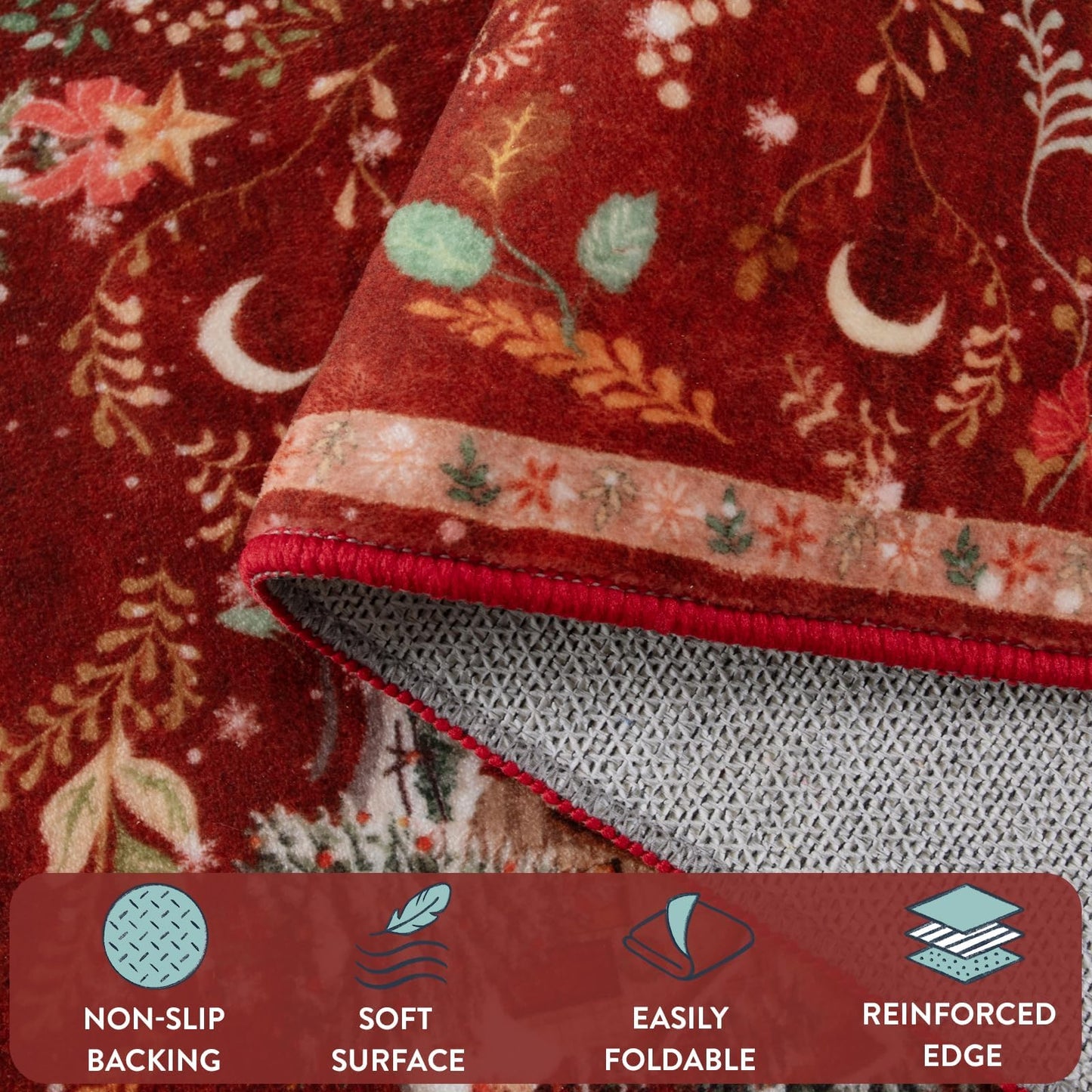 Lahome Christmas 8x10 Area Rug, Washable Soft Large Rug for Living Room, Non Slip Low Pile Bedroom Rug Xmas Tree Indoor Floor Carpet for Dining Room Winter Holiday Decor, Red