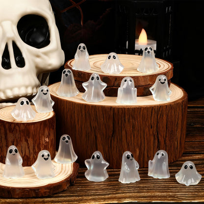 80Pcs Mini Luminous Ghost Figurines 6 Style Glow in The Dark Tiny Small Ghost Miniatures for Halloween Spooky Tiered Tray Table Centerpiece Decor Vase Filler Party Favors