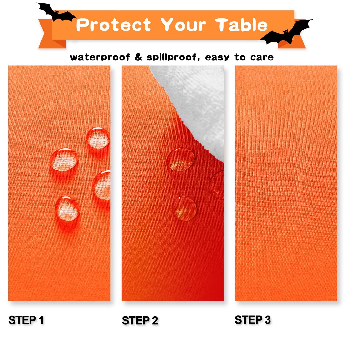 Hiasan Pumpkin Orange Rectangle Tablecloth - Waterproof Washable Polyester Fabric Table Cloth for Buffect Dining Birthday Party Wedding, 70 x 90 Inch