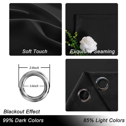 Hiasan Extra Wide Blackout Curtain Panel for Room Divider, 15ft Wide x 9ft Tall Grommet Patio Sliding Door Curtains for Thermal Insulated,Room Partition,Halloween,1 Ps Sewn with Tiebacks,Black