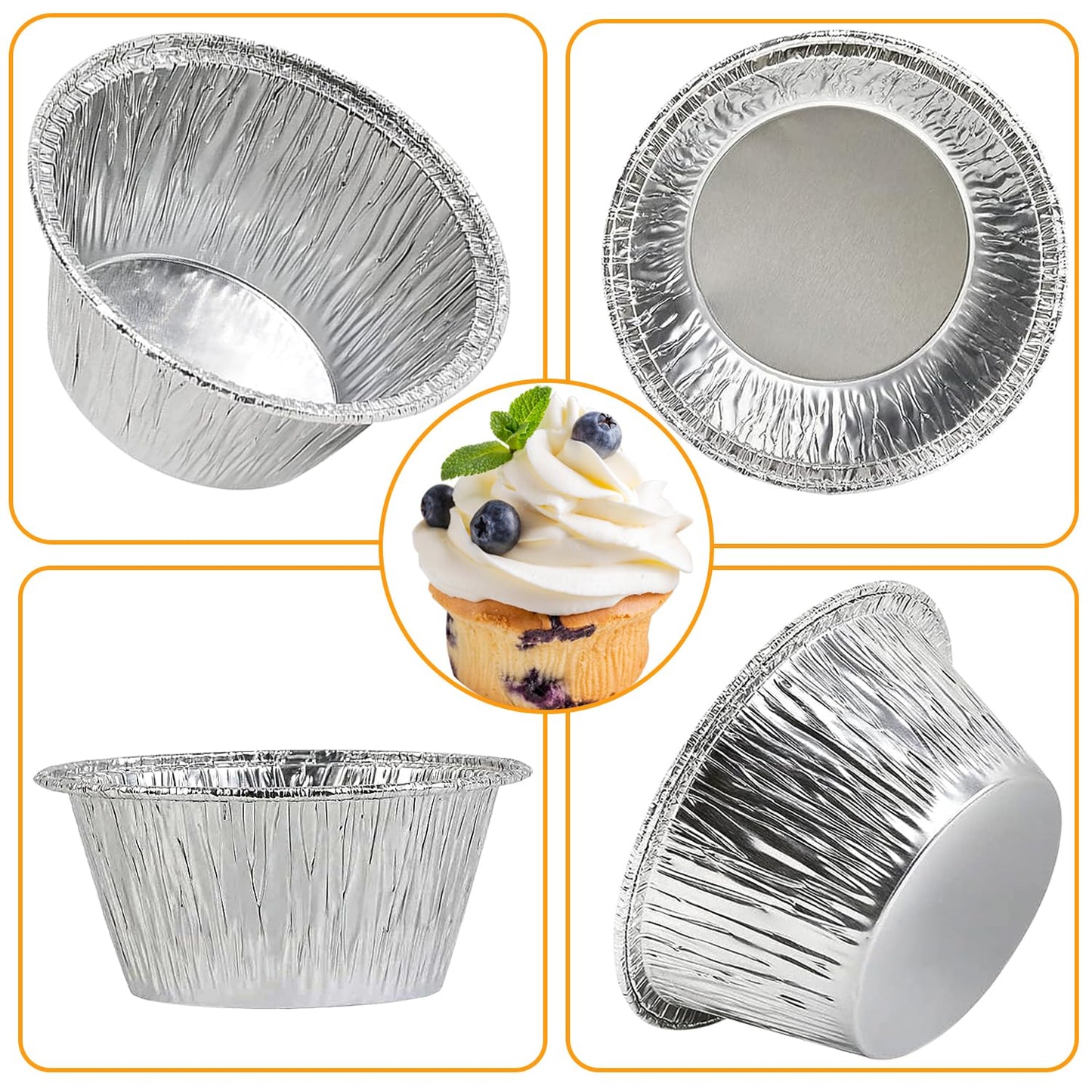 Aluminum Foil Baking Cups 150 Pcs, VIHOYOM 4 Oz Disposable Ramekin Aluminum Cupcake liners, Silver Foil Baking Cups Muffin Liners for Egg Tart, Baking, Cupcake, Pudding, Appetize