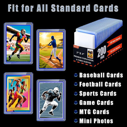 2000 Card Sleeves Toploads for Cards,3" x 4" Baseball Card Protectors,Premium Standard Size Trading Hard Plastic Card Holder for Sports Football Cards(1000 Hard Protectors +1000 Soft Sleeves)