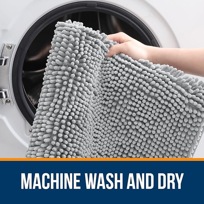 OLANLY Bathroom Rugs 32x20, Extra Soft Absorbent Chenille Bath Rugs, Rubber Backing Quick Dry, Machine Washable Bath Mats for Bathroom Floor, Tub and Shower, Home Decor Accessories, Light Grey