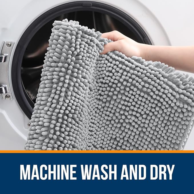 OLANLY Bathroom Runner Rugs 70x24, Soft Absorbent Chenille Bath Rugs, Rubber Backing Quick Dry, Machine Washable Long Bath Mats for Bathroom Floor, Tub and Shower, Home Decor Accessories, Light Grey