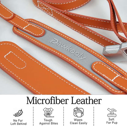 MagEase Dog Collar with 4FT Leash | Adjustable | Anti-Wrinkle, Bite & Stain-Resistant Leather | Soft & Skin-Friendly | 450LB Escape-Proof Magnetic Buckle (Orange, Small)