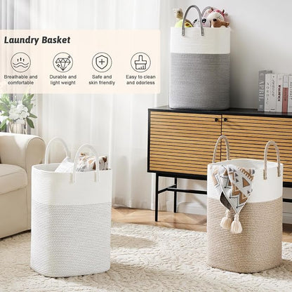 Artfeel Laundry Basket,Woven Cotton Rope Laundry Hamper,40L Versatile Storage for Dirty Clothes,Baby Toys,and Blankets in Bathroom, Nursery,and Living Room
