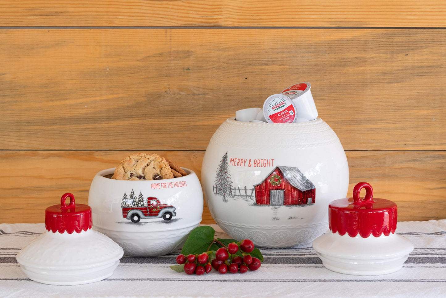 10 Strawberry Street "Merry & Bright" Ornament Cookie Jar - Large