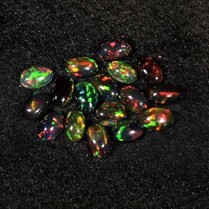 Natural AAAA+ Quality Ethiopian Opal Cabochon Lot, Oval Shape, Multi Fire Opal for Jewelry Making (5 pcs Black Opal - 5x7mm)