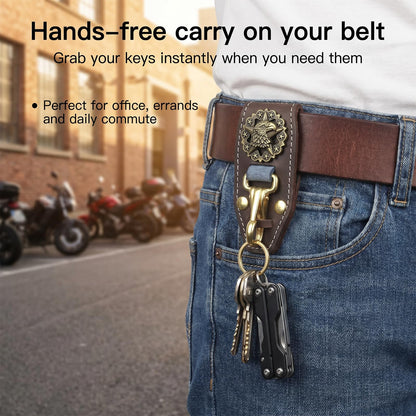 RIVEENY Keychain for Men, Belt Keychain Leather Belt Loop Key Holder Belt Key Chain Clips with D-Ring Buckle for Men (Style-B)