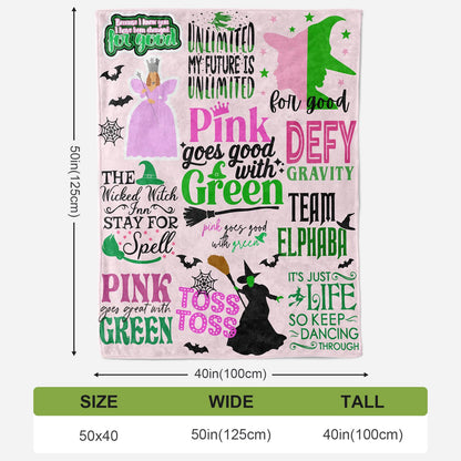 50'' x 40'' Elphaba Hat Glinda Witch Pink Flannel Blanket, Magic Movie Land Blanket, Evil Gift Queen Throw Broom, All Seasons Warm Cozy Soft Blanket for Sofa Chair Bed Halloween Women Fans 3