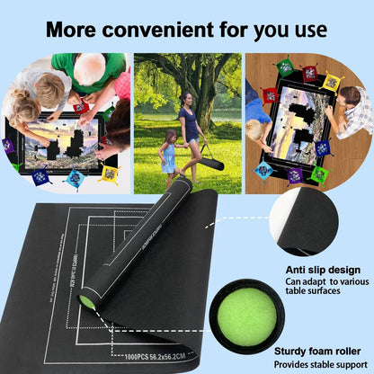 GOECI Puzzle Mat Roll Up with 8 Sorting Trays & Storage Gift Box, Large 46x26 Inch Puzzle Board for 500-1500 Pieces, Portable Puzzle Saver Kit with Travel Bag, Sturdy Box & Straps for Adults Black