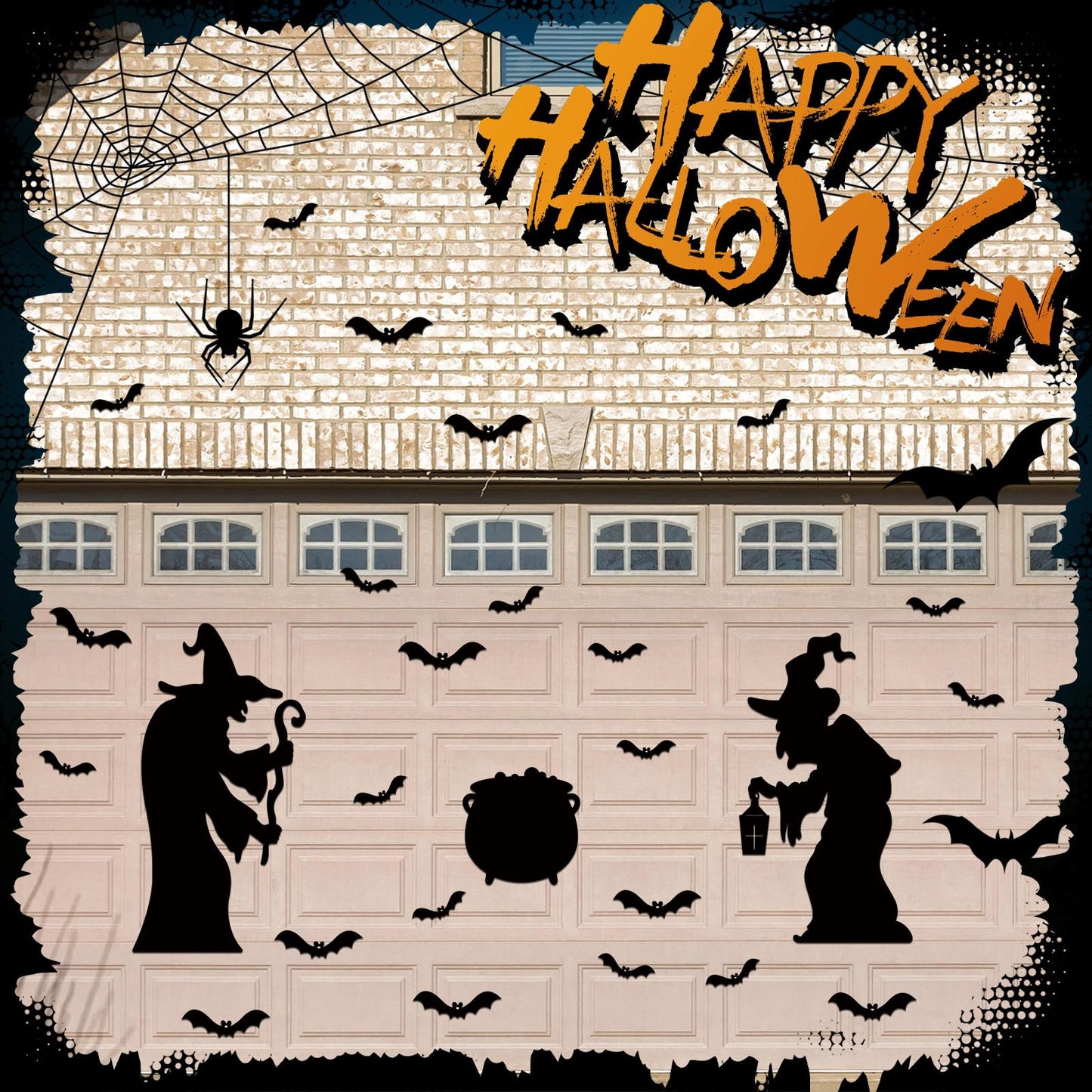 BBTO 24 Pcs Halloween Garage Door Decoration Waterproof Witch Halloween Fridge Magnet Bats Refrigerator Magnets Magnetic Decal for Metal Kitchen Garage Car Party Supplies Outdoor Decorations
