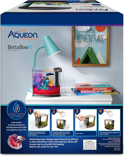 Aqueon BettaBow with Quick Clean Technology Aquarium Kit, Freshwater, Betta Fish, 1-Gallon, Black