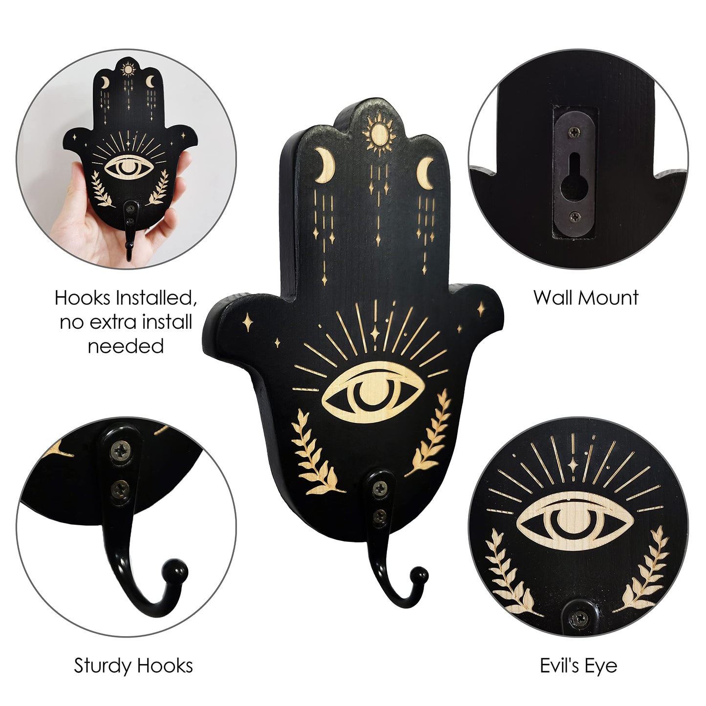 Ella & Emma Wall Mounted Coffin-Shaped Key Holder - Gothic Home Decor Wall Hanger with Hook - Gothic & Spooky Halloween Decor for Home - 2 Pieces (HAMSAHAND)