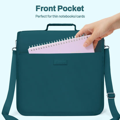 SUNEE Zipper Binder 3 Ring, 3 Inch O-Ring with Handle and Shoulder Strap, 600-Sheet Capacity, 5-Tab Expanding File Folder, Multi-Pockets for Middle School Organizer Binder with Zipper, Dark Teal-Green