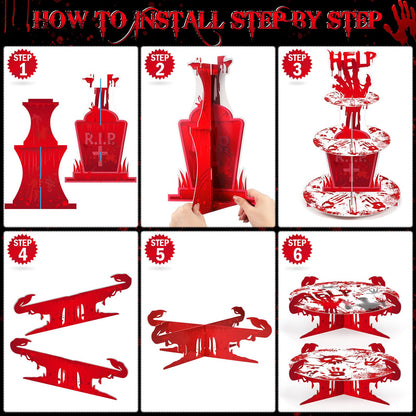 Sliner 5 PCS Halloween Party Decorations Bloody Cupcake Stand Bloody Handprint Cupcake Holder Halloween Bloodys Cake Holder Halloweens Theme Dessert Stand for Dessert Cupcakes Birthday Party Supplies