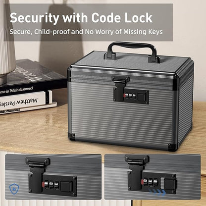 Lockbako Medicine Lock Box with Code, Locking Medicine Box with Removable Tray & Pocket Bag, Portable First Aid Box for Home, 12 * 7.7 * 7.9 Inch (Black)
