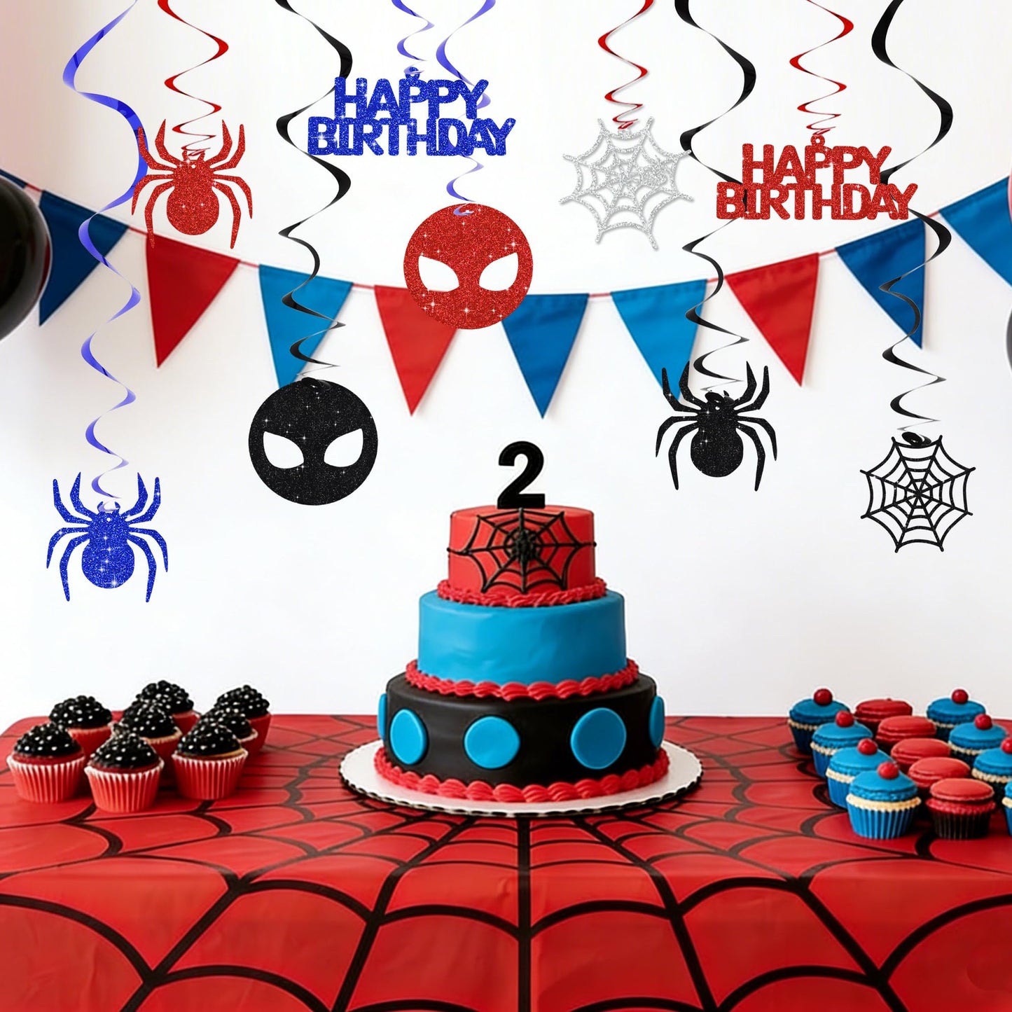 BEISHIDA Spider Birthday Hanging Swirl Decorations Pre-Strung Hero Theme Party Decorations Kids Spider Birthday Baby Shower Decor Supplies