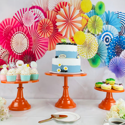 FESTLOVE Set of 8 Orange Cake Stands Donut Holder Round Metal Dessert Display Risers Cupcake Stand Serving Platter for Weddings Birthday Baby Showers Anniversary Party